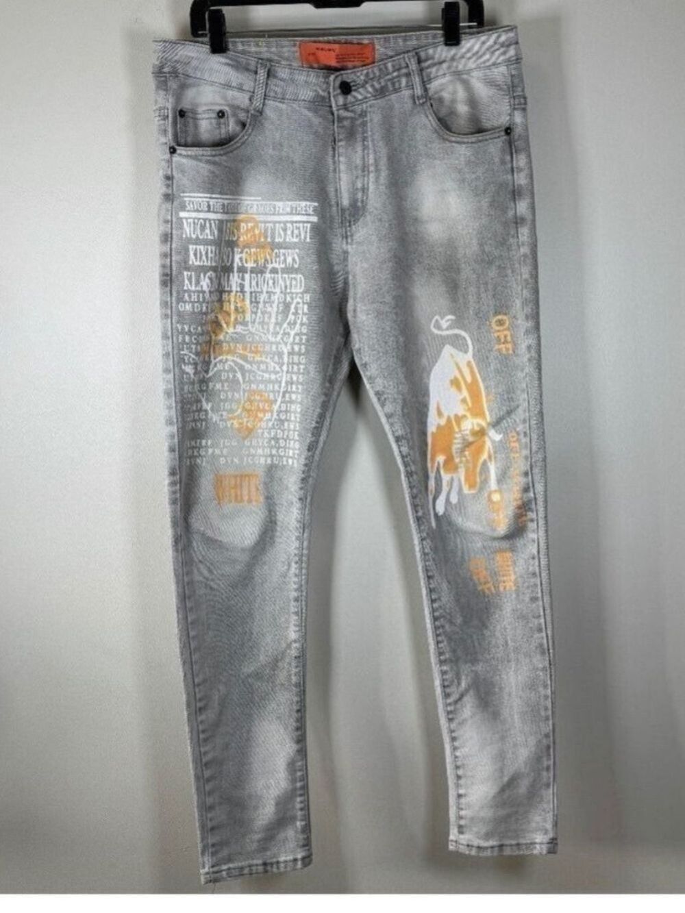 Off-White  c/o Virgil Abloh Main Label 2013 Orange Graphic Skinny Jeans size 36